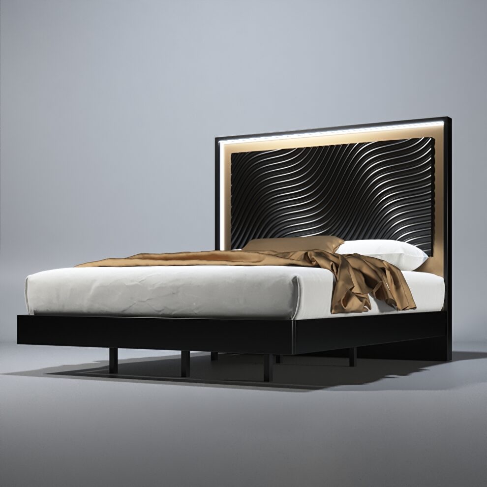 Stylish dark gray glam style king bed w/ light by Franco Spain