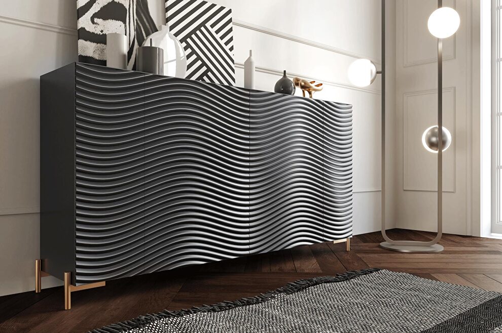 Black gloss Spain-made buffet in wave pattern by Franco Spain