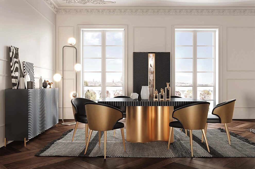 Black gloss Spain-made dining table in wave pattern by Franco Spain