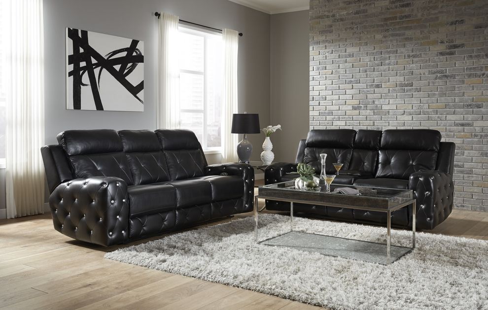 Black jewel embellished black power recline sofa by Global
