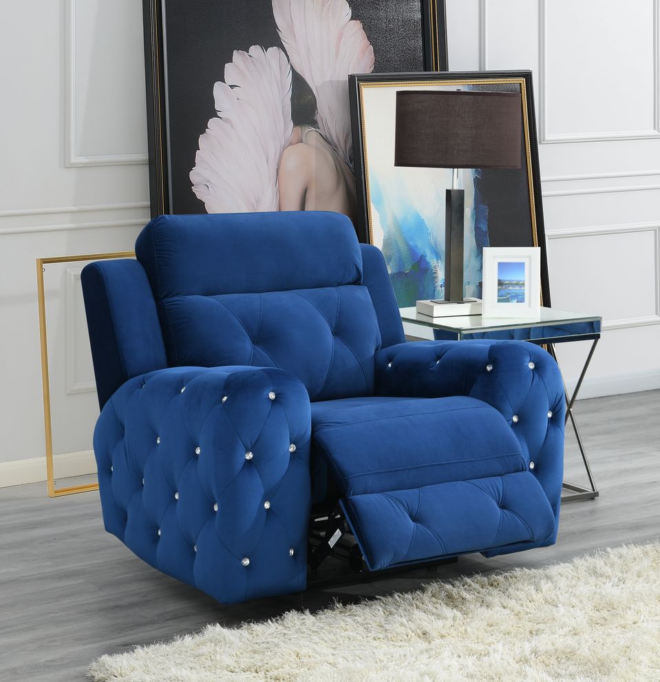 Blue jewel embellished blue power recliner by Global
