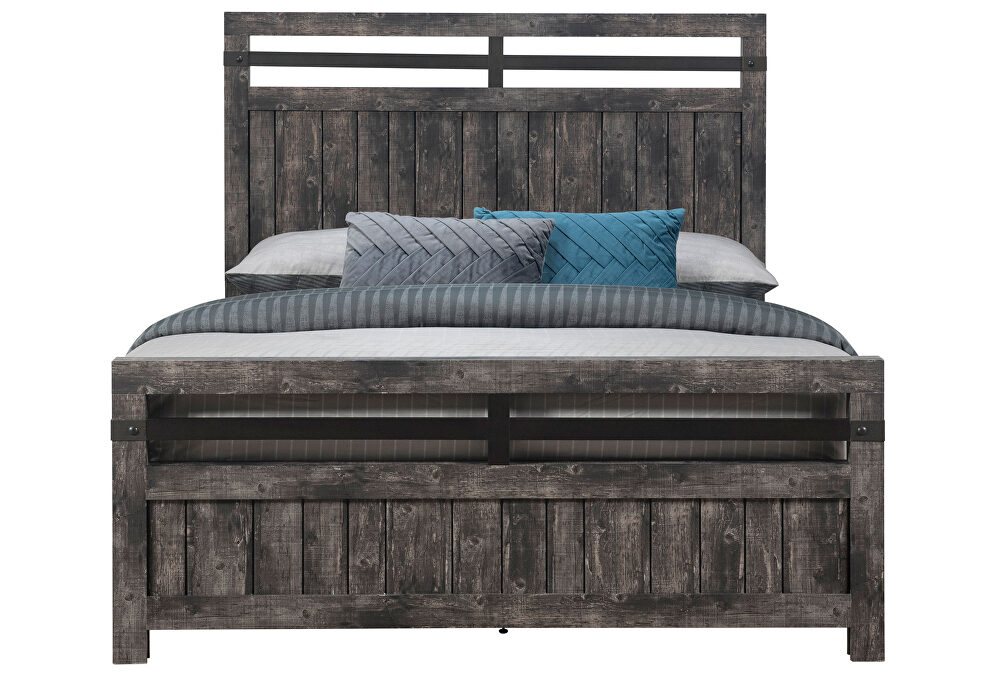 Farmhouse style gray distressed finish full size bed by Global