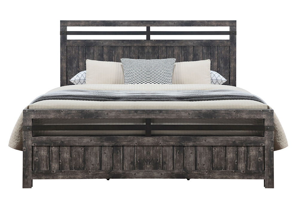 Farmhouse style gray distressed finish king bed by Global