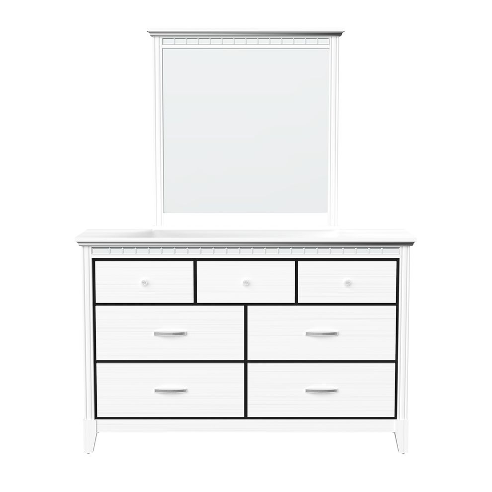 Affordable white dresser w/ mirrored accents by Global