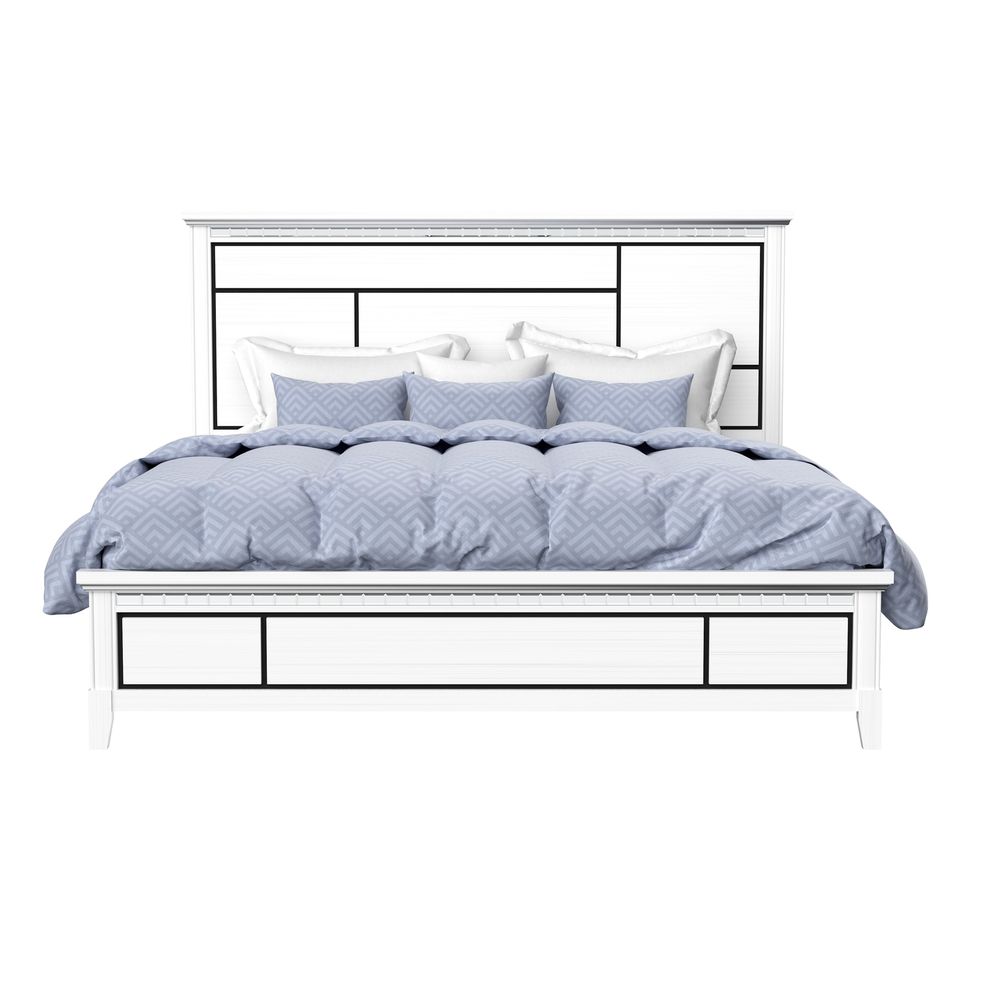 Affordable white full size bed w/ mirrored accents by Global