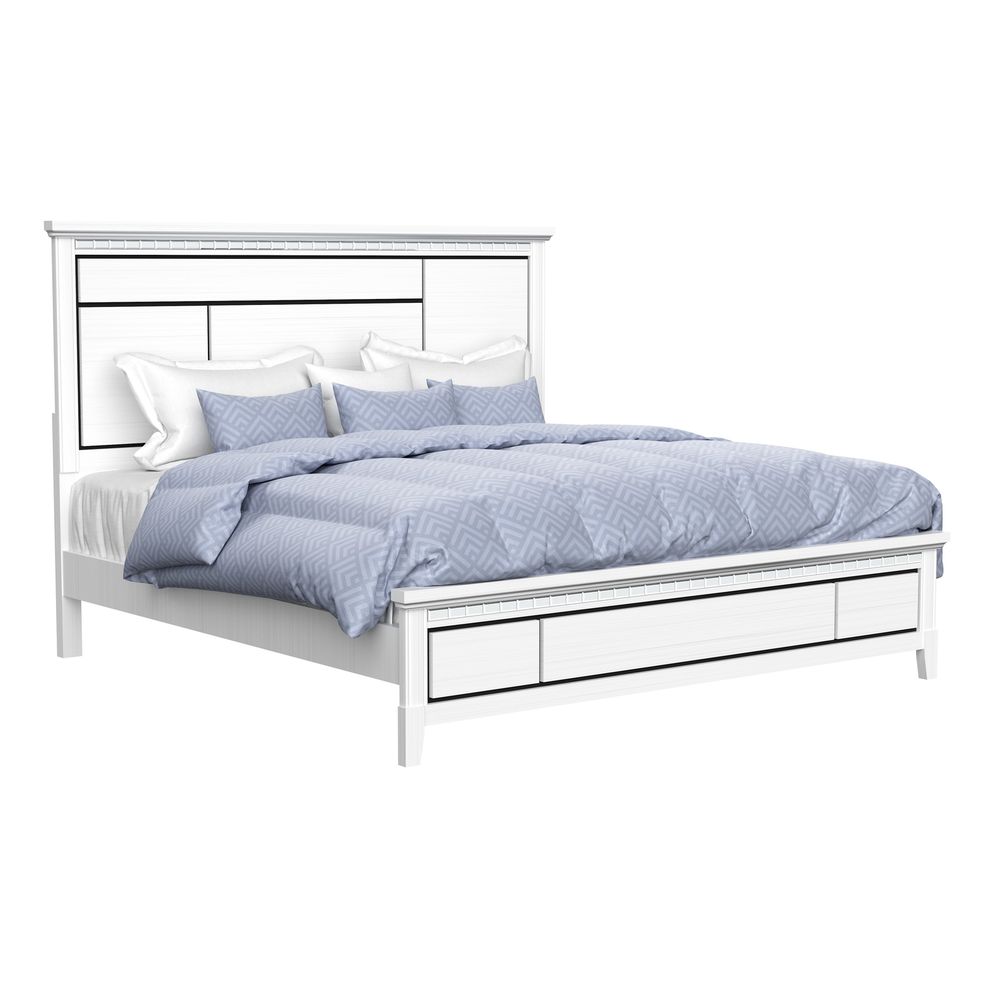 Affordable white king size bed w/ mirrored accents by Global