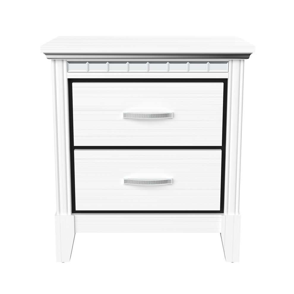 Affordable white nightstand w/ mirrored accents by Global