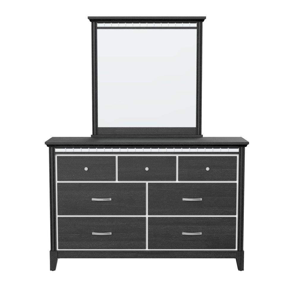 Affordable black dresser w/ mirrored accents by Global