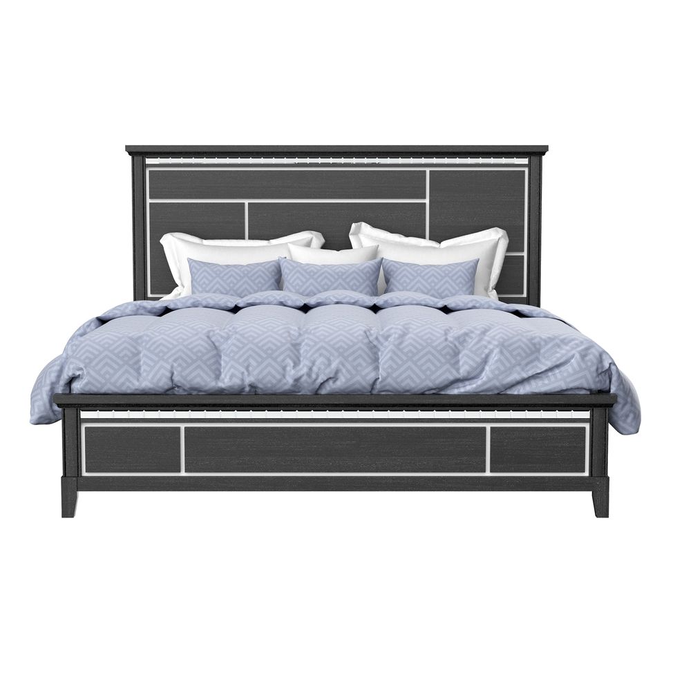 Affordable black full size bed w/ mirrored accents by Global