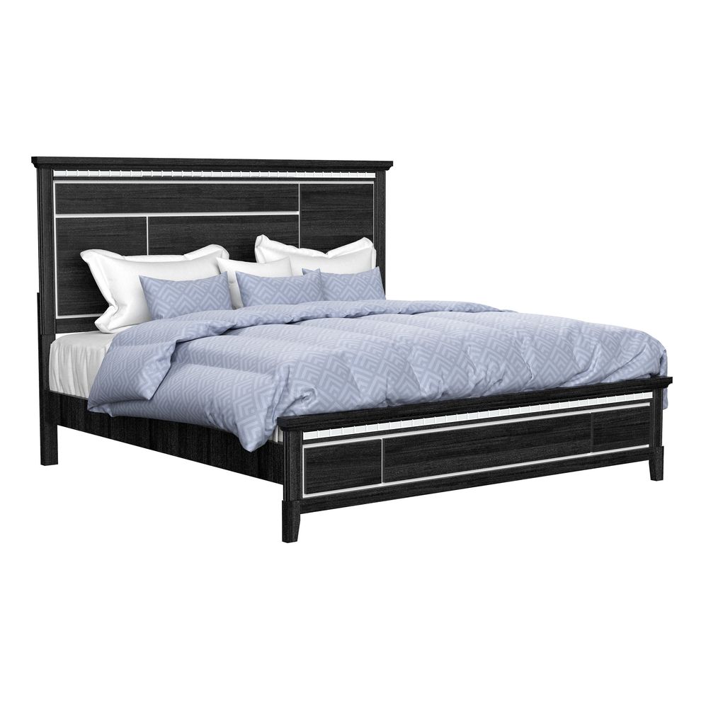 Affordable black king bed w/ mirrored accents by Global