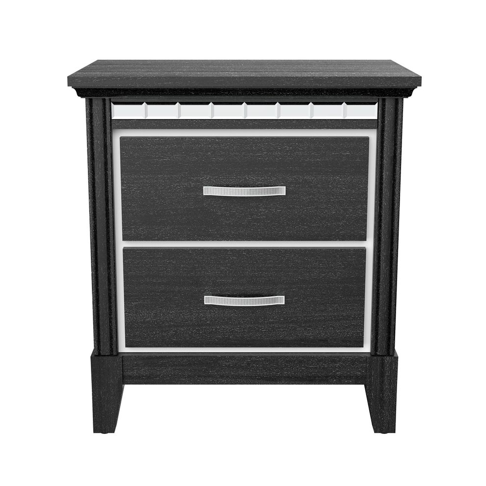 Affordable black contemporary nightstand w/ mirrored accents by Global