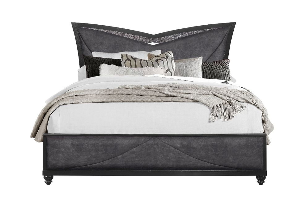 Black glossy art deco design king bed by Global