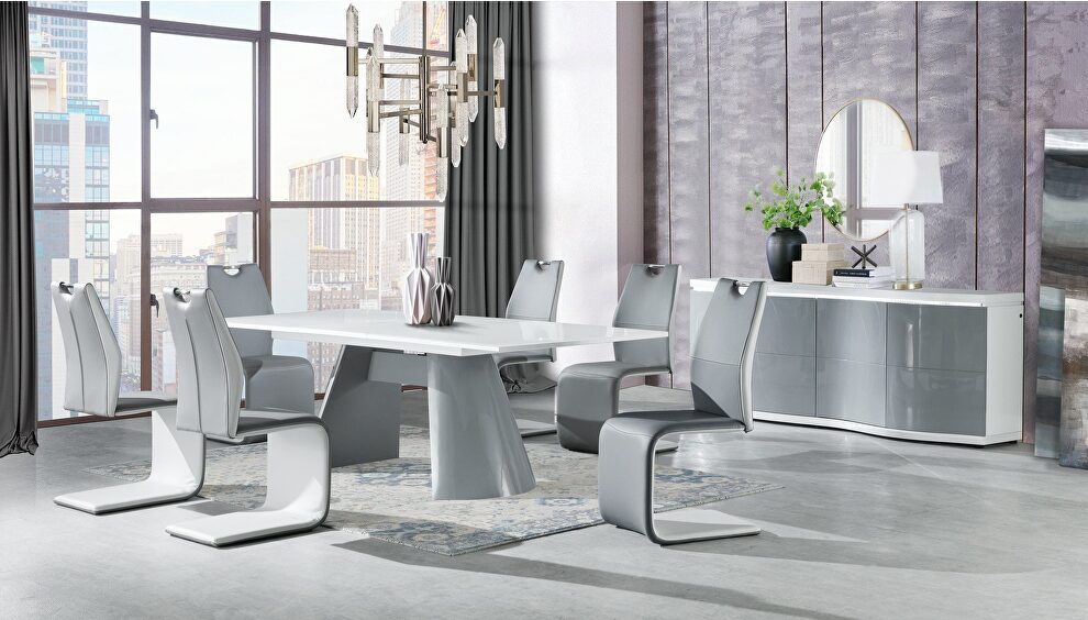Gray / white extension contemporary dining table by Global