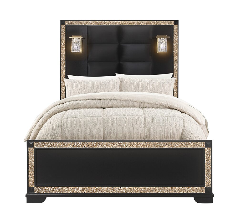 Gold / black full size bed with lamps in glam style by Global