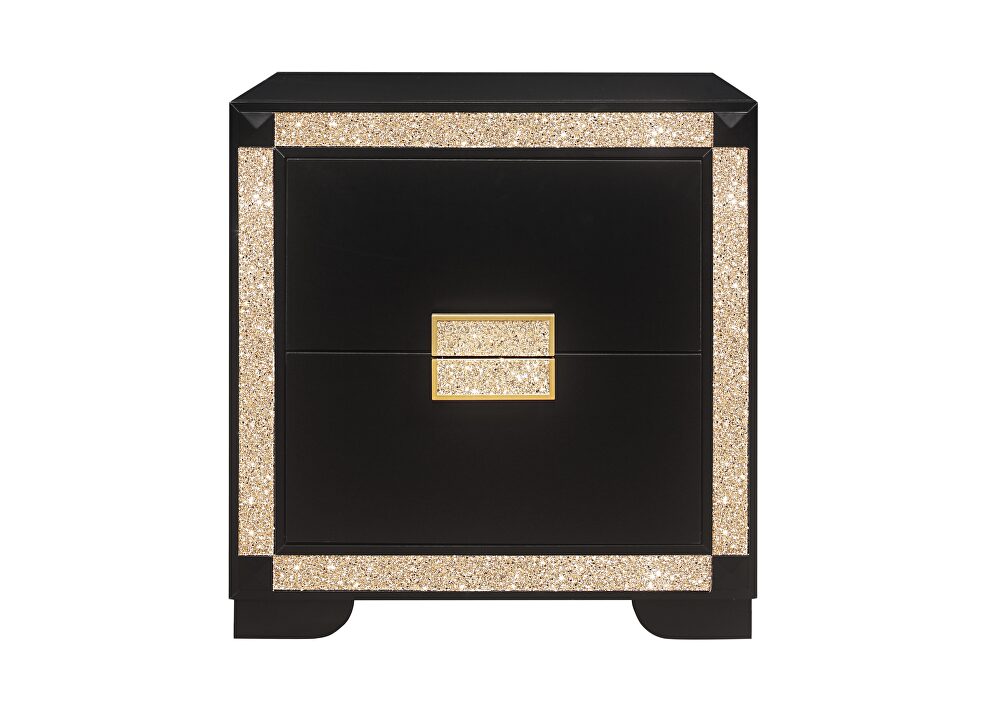 Glam style night stand in black/gold finish w/ crystals by Global