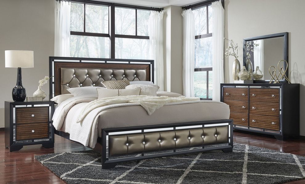 Brown/cherry two toned modern style king bed by Global