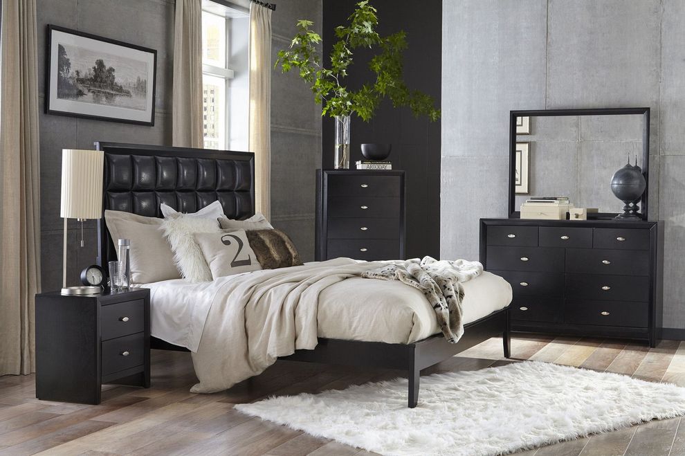 Black simplistic modern 5pcs bedroom set by Global