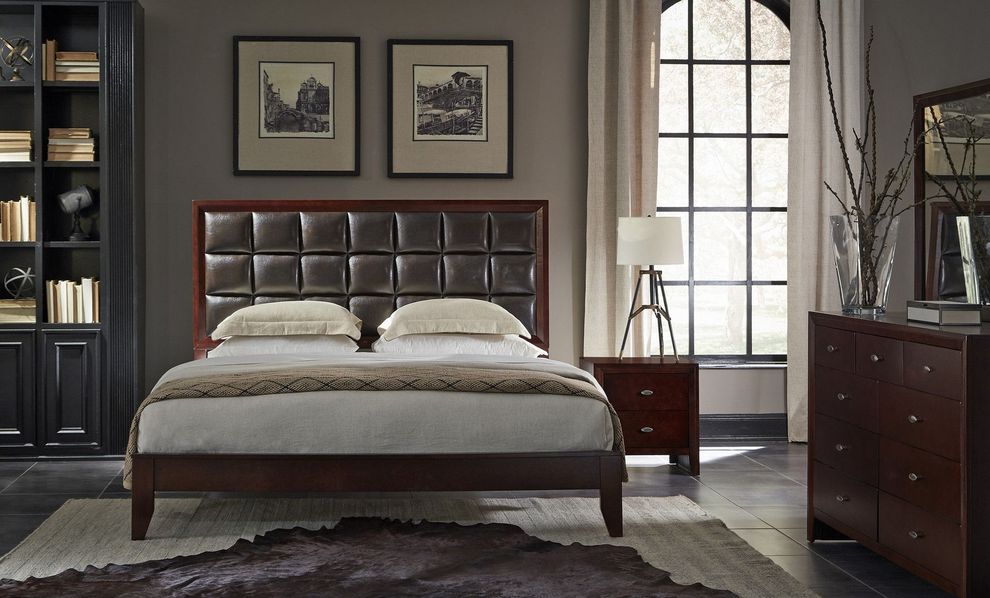Merlot brown simplistic modern panel king bed by Global