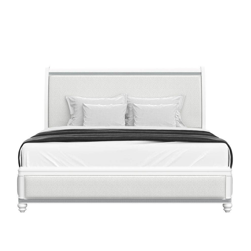 Elegant white / silver chic style king bed by Global