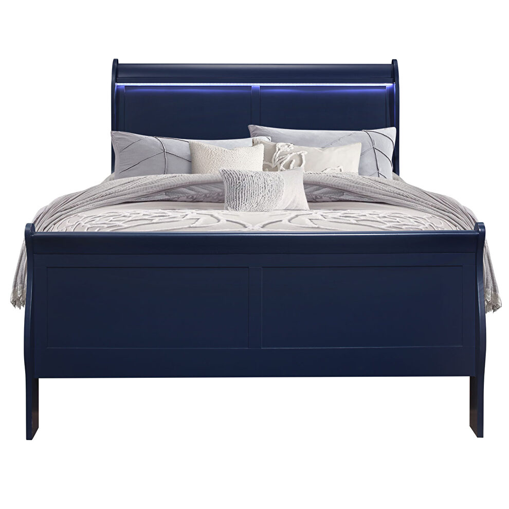 Rubberwood casual style blue slat full bed by Global