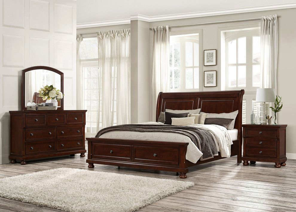Rich brown finish traditional style bed by Global