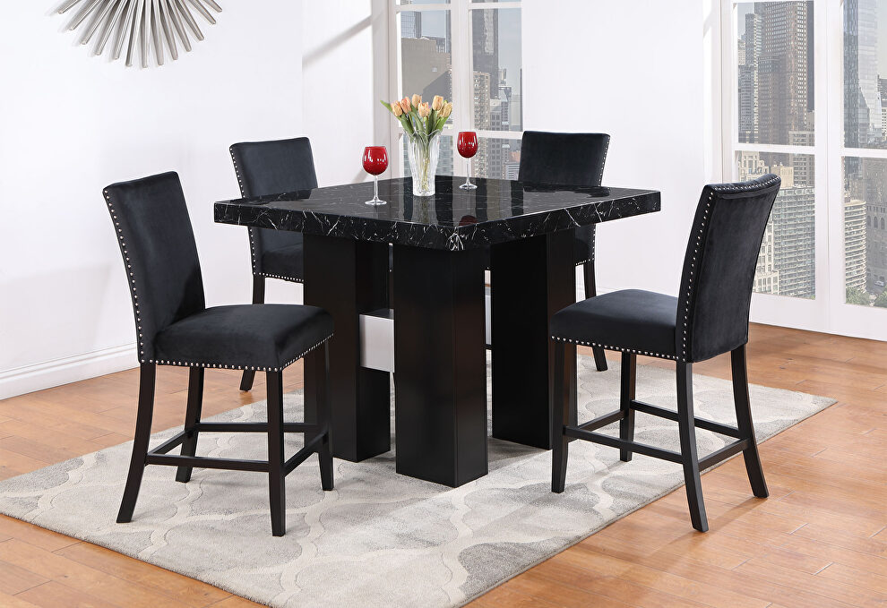 Black faux marble top dining table in counter height by Global