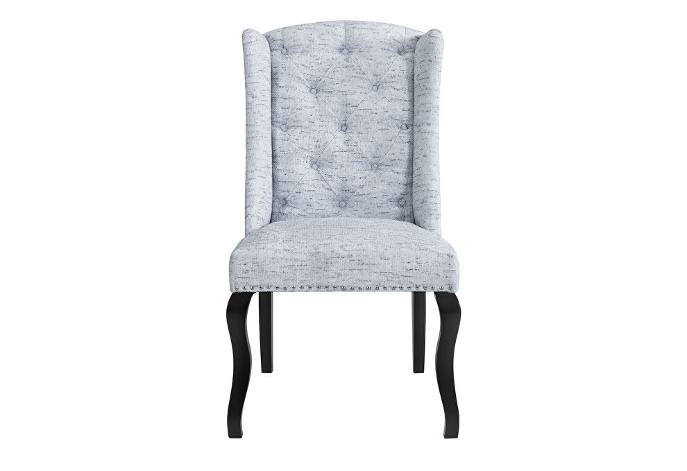 Wingback design tufted chair in light gray fabric by Global