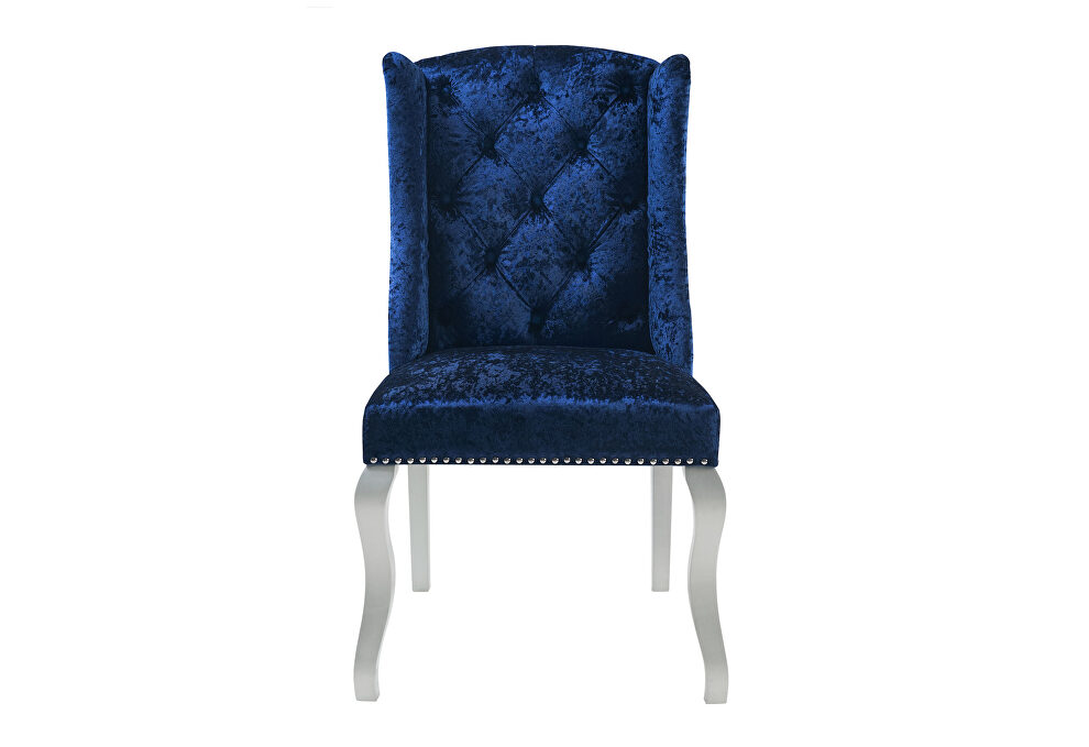 Wingback design tufted chair in dark blue fabric by Global