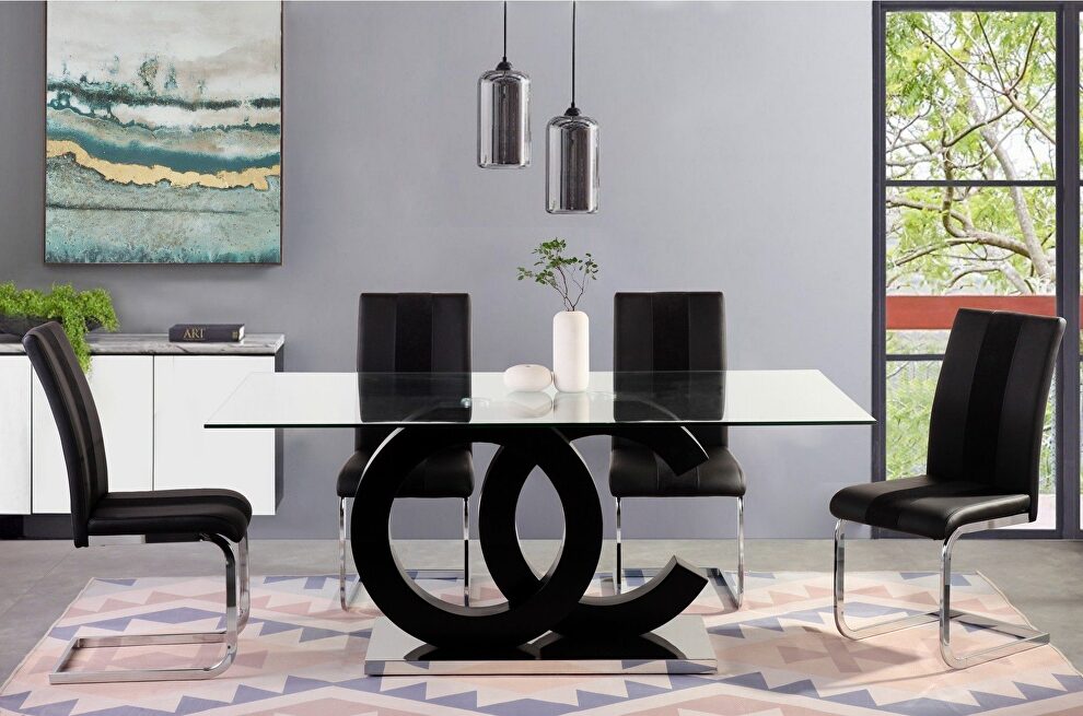 Glass top black/chrome base contemporary dining table by Global