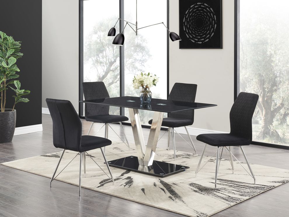 Black / silver v-shape table + 4 chairs set by Global