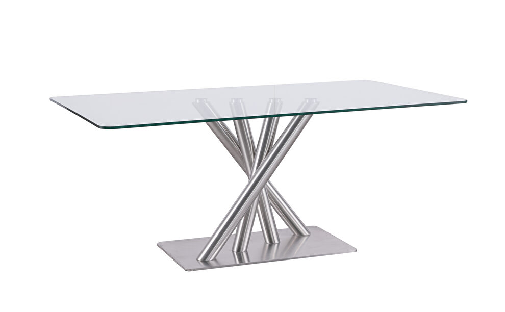 Clear/silver quadpod base dining table w/ glass top by Global