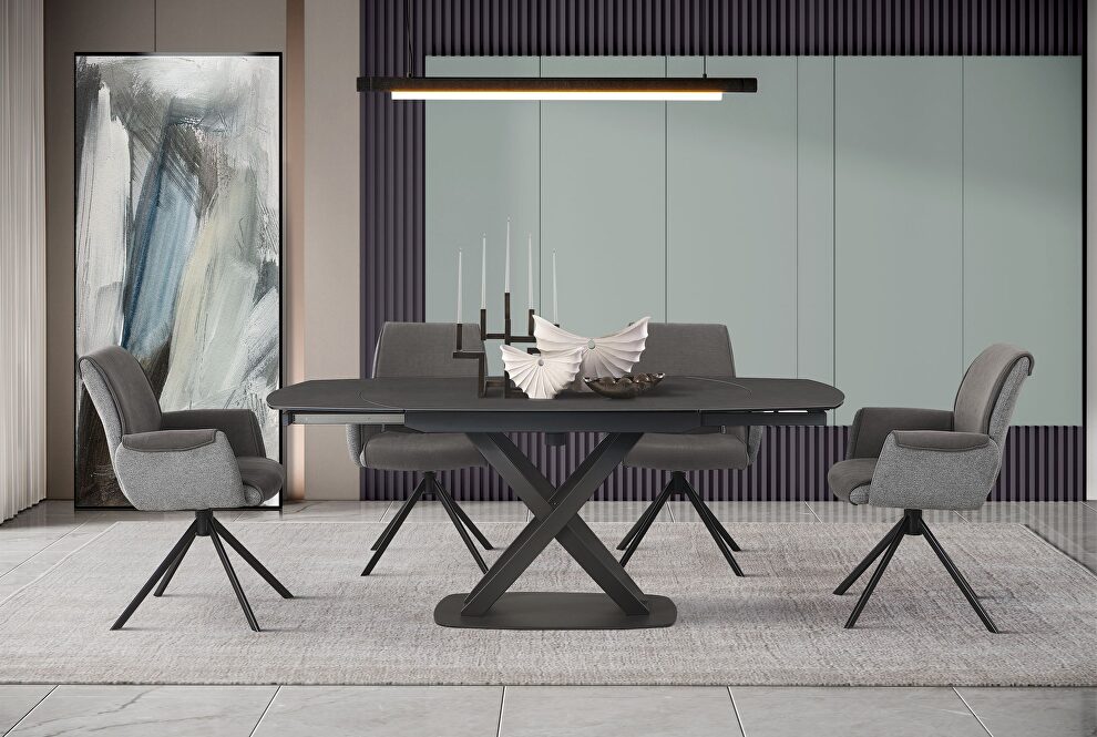 Extension leaf dining table in ceramic / metal by Global