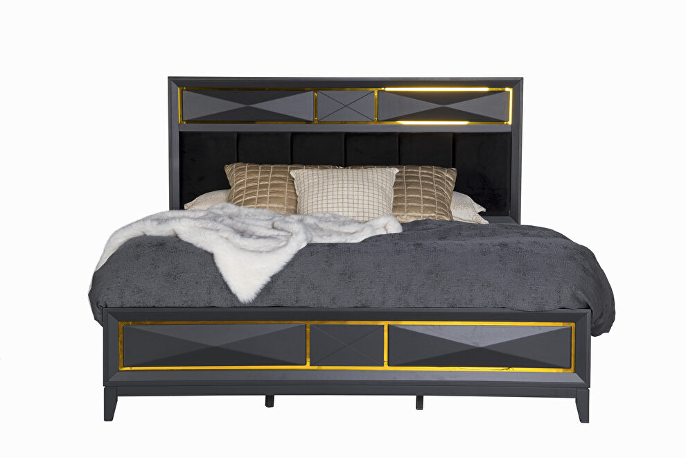 Black / gold dramatic stylish full size bed by Global