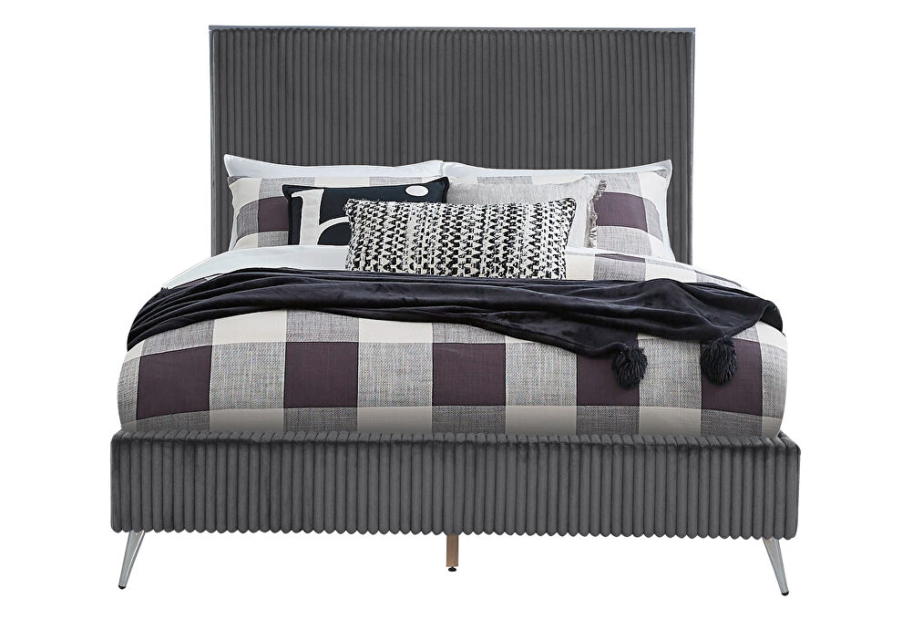 Dark grey stylish full bed w/ upholstered headboard by Global