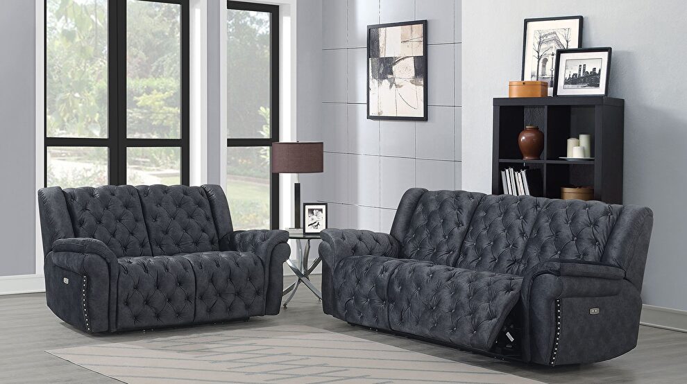 Granite polyester blend fabric tufted recliner sofa by Global