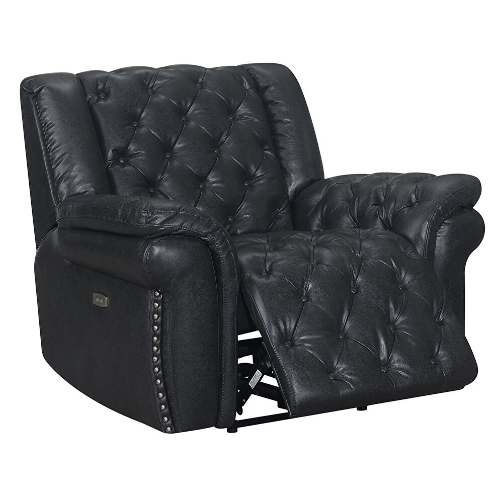 Charcoal leather air tufted recliner chair by Global