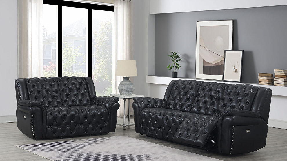 Charcoal leather air tufted recliner sofa by Global