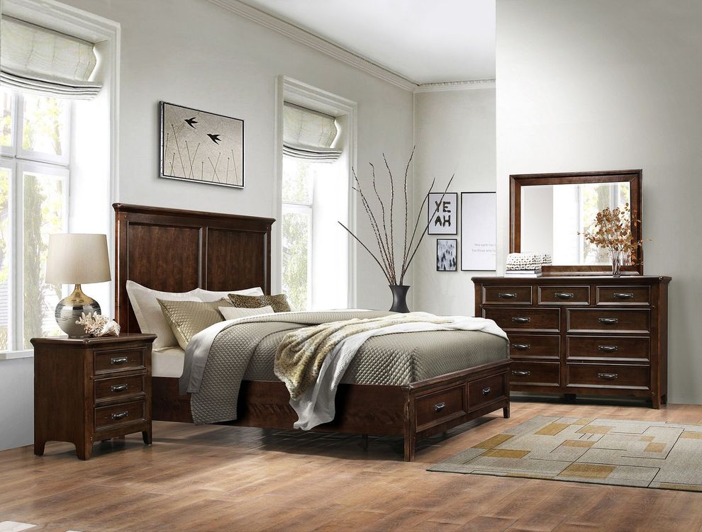 Dark walnut finish traditional 5pcs bedroom set by Global