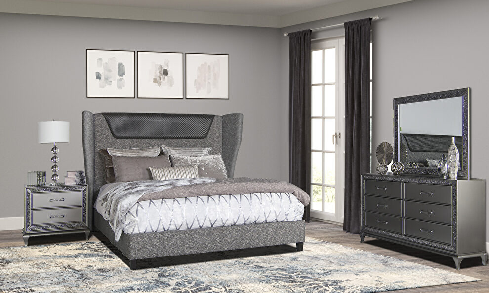 Contemporary gray glam style king size bedroom by Global