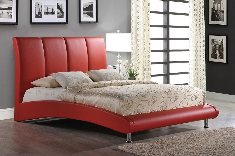 Modern red PU platform king bed by Global