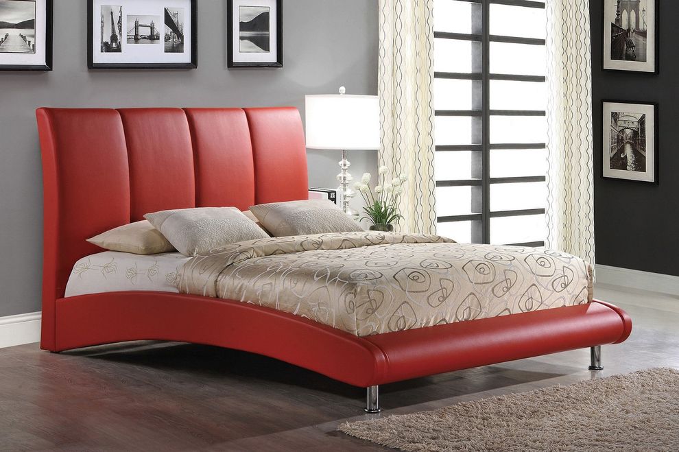 Modern red PU platform queen bed by Global