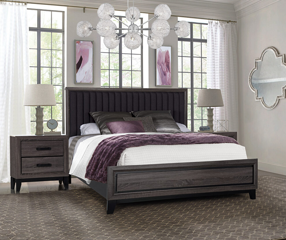 Foil gray / faux marble contemporary king bed by Global