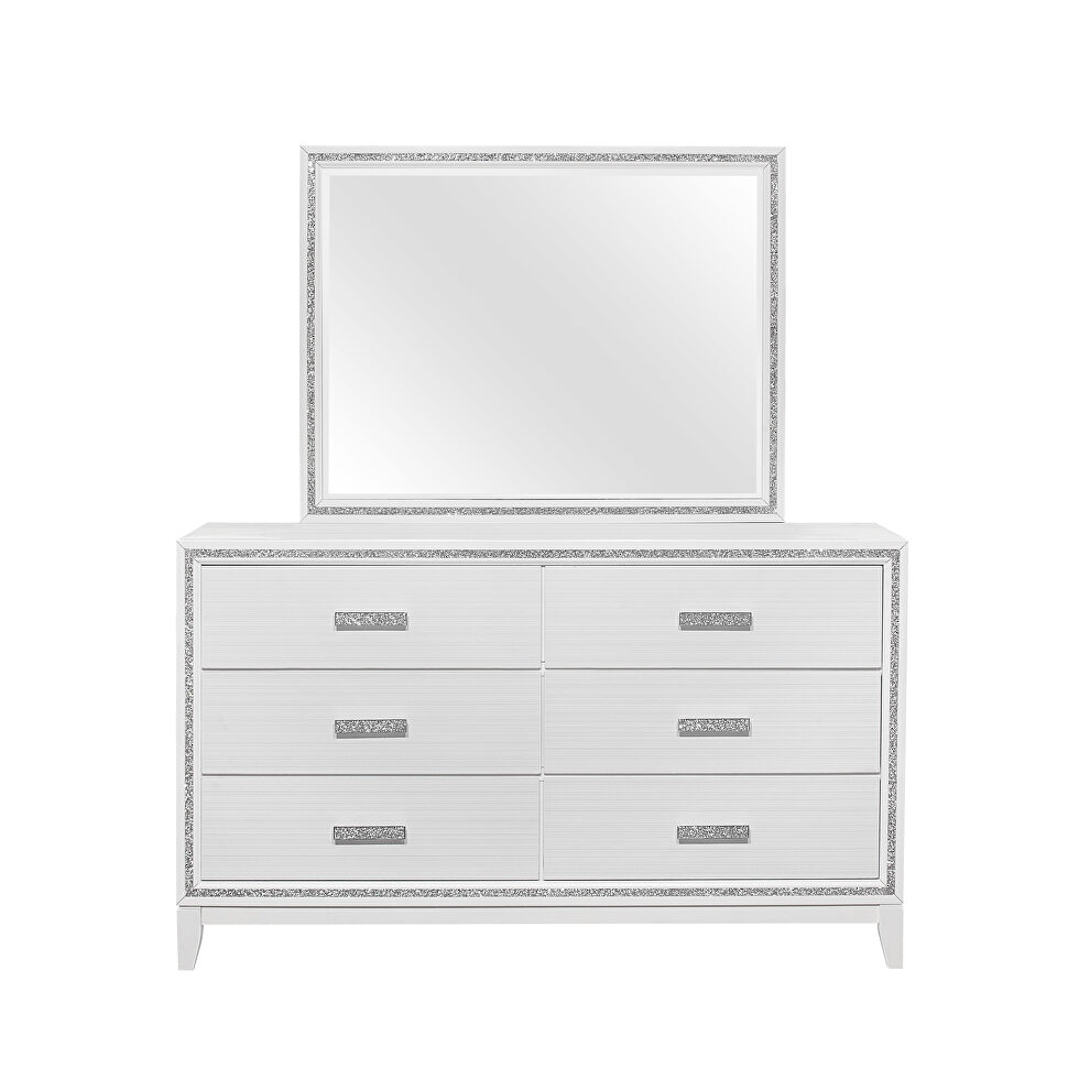 White dresser w/ led headboard and crystals by Global
