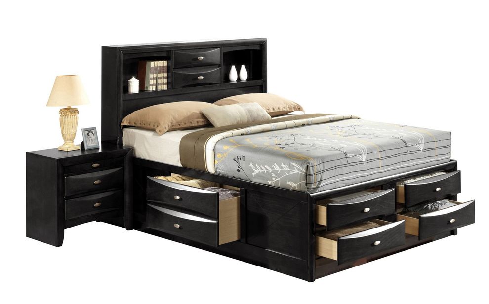 Modern black king bed w/ platform and drawers by Global