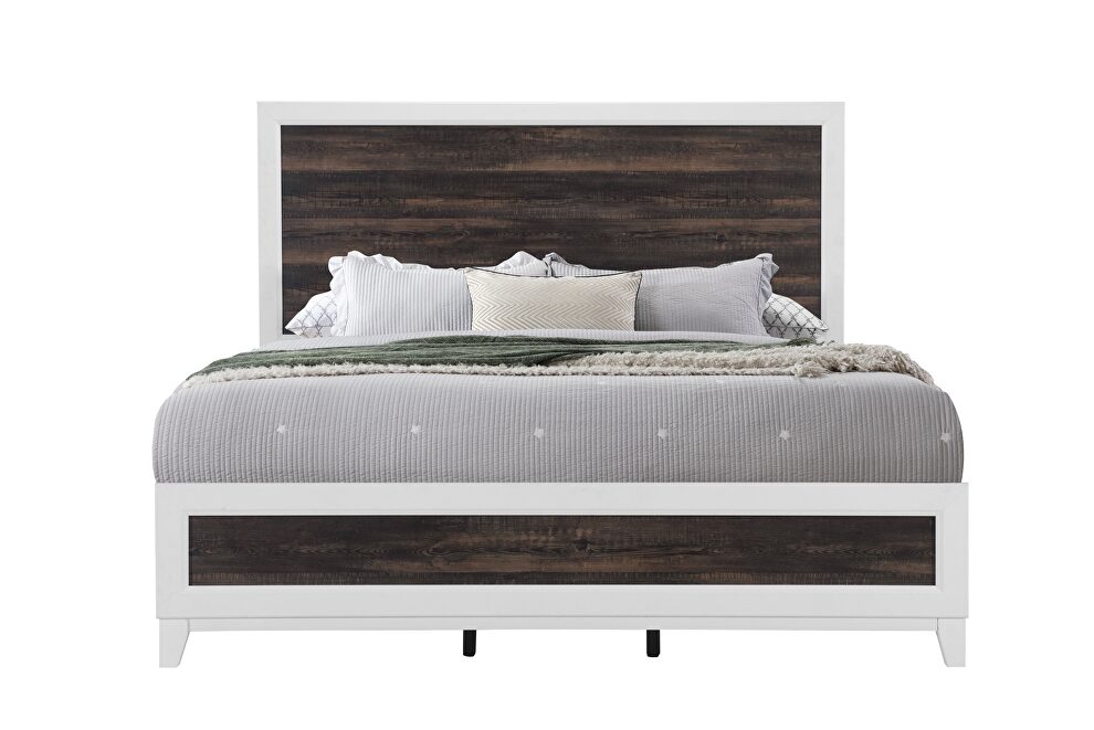 Modern farmstyle king bed with dark oak inlay by Global