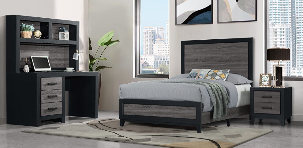 Modern farmhouse queen bed with gray inlay by Global