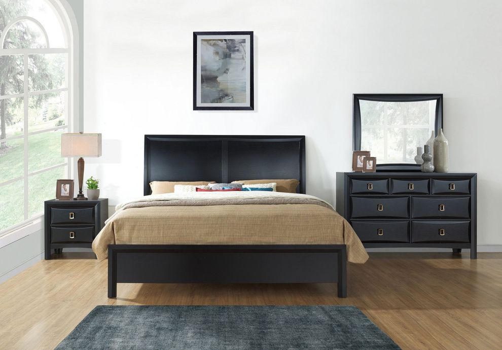 Casual style king size bed in black finish by Global