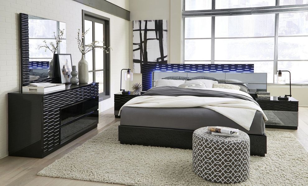 Low-profile modern king bed in black by Global