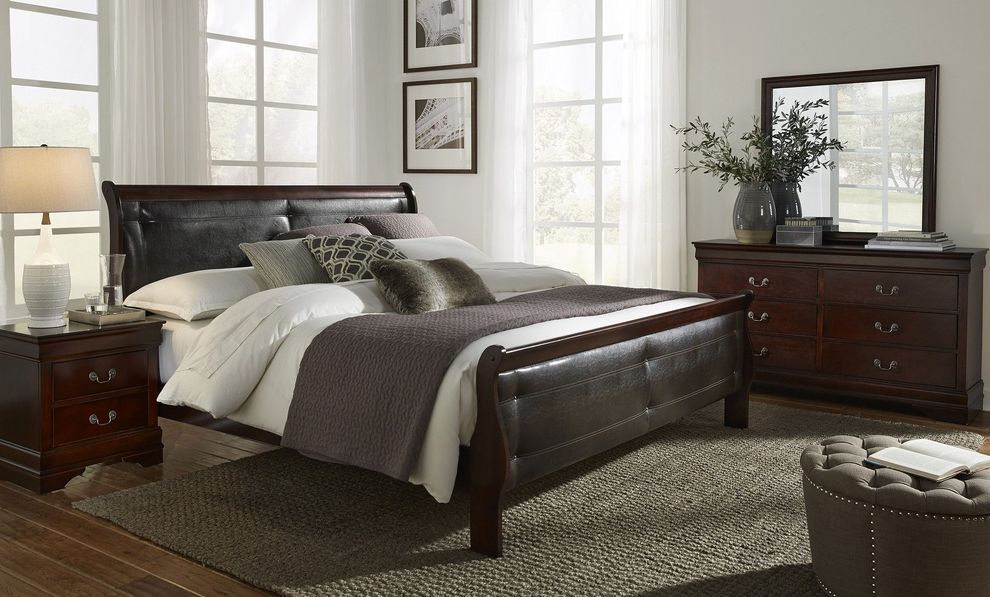 Simple casual style bed in merlot finish by Global