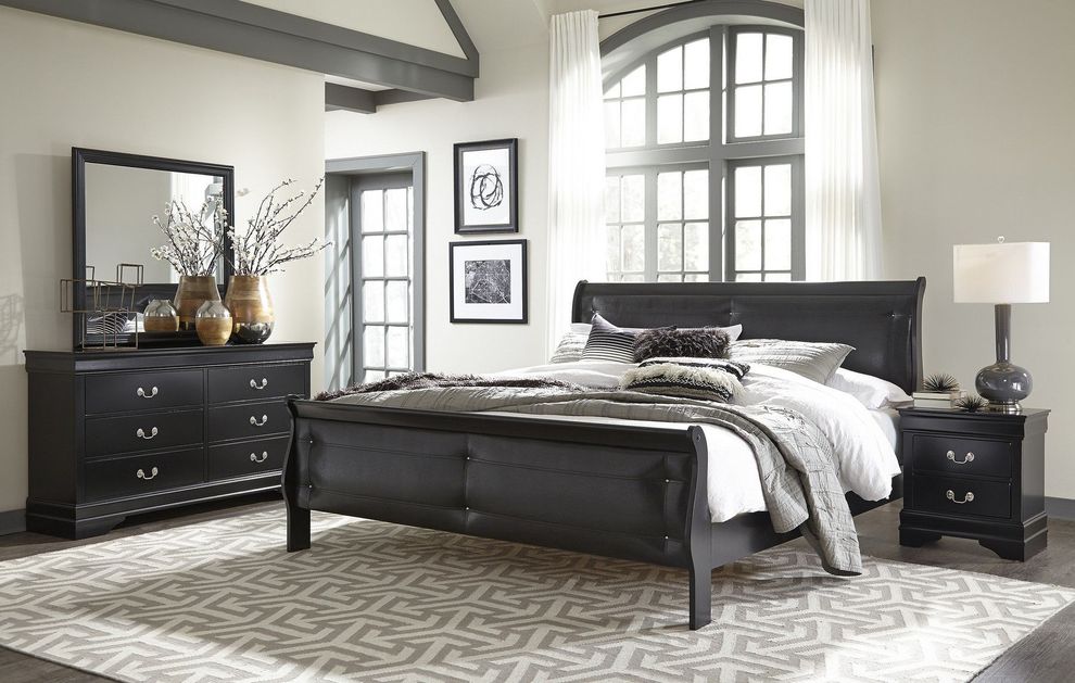 Simple casual style king bed in black finish by Global